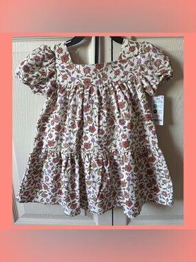 New! Carters Floral Puff Sleeve Toddler Dress - White with Pink & Green Flowers